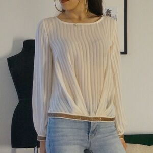 Forever 21 Cream Long Sleeve Blouse Embellished Wrists & Hem Size XS